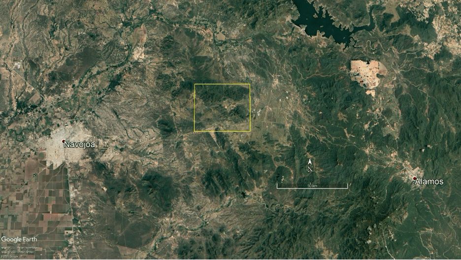 Google earth view of the Los Pavitos Property region.