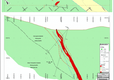 Geologic interpretation on Section A showing ProDeMin drill holes PV-01 and PV-02.