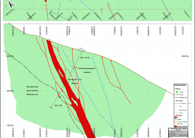 Geologic interpretation on cross section C showing ProDeMin drill hole PV-05, Palos Verdes Property.
